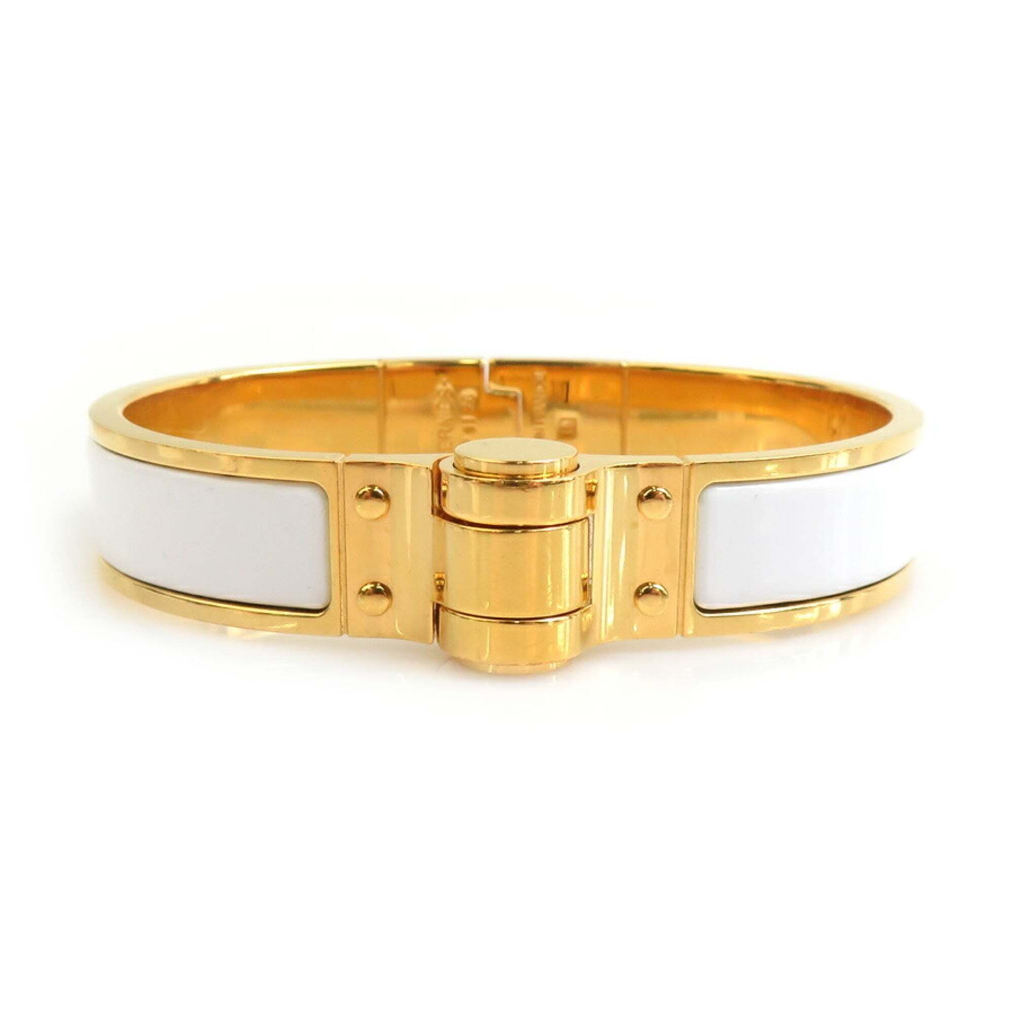 Hermes Herms Charnire Pm Bracelet/Bangle In Metal, Enamel, White And Gold, ...